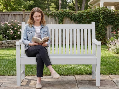 2-Person Outdoor Bench with 700 Lbs Weight Capacity, White | Poly Lumber Weatherproof Garden Bench Seating for Porch, Balcony and Park, All-Weather Patio Bench Furniture - color: White