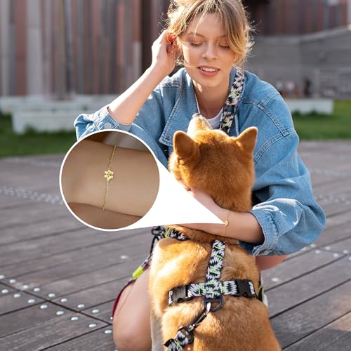 Dog Memorial Gifts for Loss of Dog Paw Initial Bracelet for Women with Heart Dogs Mom Gifts Adjustable Pet Paw Gold Bracelets for Women Memorial Gift for Pet Lover Birthday Jewelry - style: single dog paw S