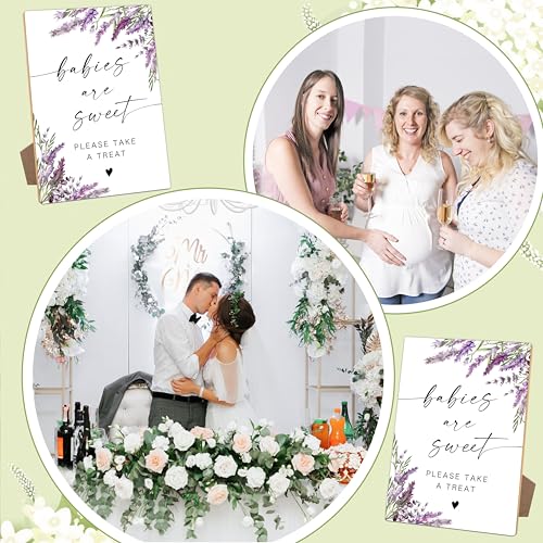 Babies Are Sweet Sign, Lavender Baby Shower Table Signs, Centerpieces for Tables, Gender Reveal Gifts Ideas, Purple Floral Wooden Sign with Stand for Gender Reveal Party and Baby Shower Activities, 38 - color: Babies are38