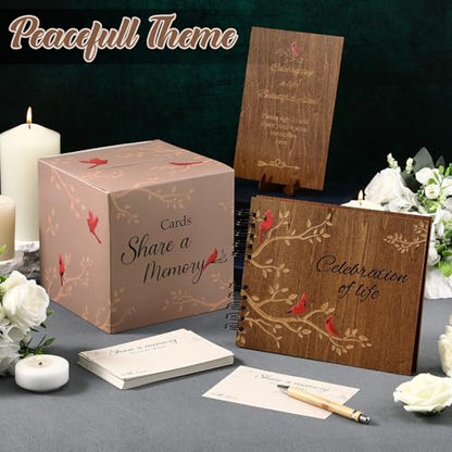 64 Pcs Funeral Guest Book Set for Memorial Service, Wood, Cardinal - color: Wood, style: Cardinal