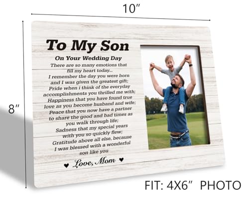 HiLus Gifts for Sons On Wedding Day, Wooden Picture Frame Gifts, Sons Photo Frame Gift, Touching Mother to Son Poem, Son Wedding Gift from Mom, There are So Many Emotions That Fill My Heart Today... - color: SonGift15