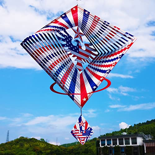 DJUAN 13.5in American Eagle Flag Patriotic Wind Spinner Gifts for Men Dad | Stainless Steel Outdoor Garden Patio Decor 3D American Flag Design, Hanging Yard Art,4th of July Independence Day Decorations - color: Eagle Flag