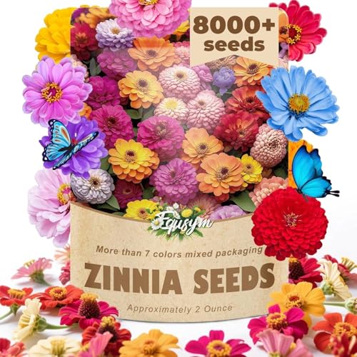 8000+ Zinnia Flower Seeds-2oz, 7+ Color Mix for Gardens, Easy to Grow | High germination rate, mixed wildflower colors with large blooms, easy to grow, perfect for flower beds and outdoor planting - color: zinna