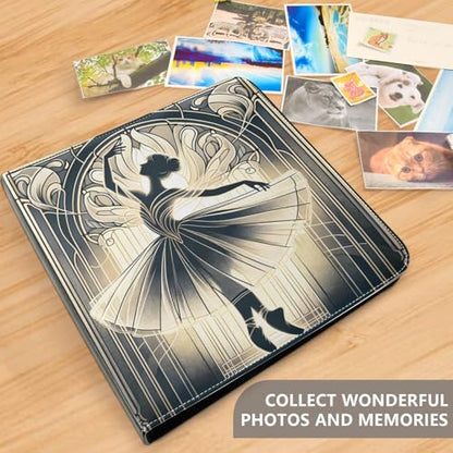 JIPONI Ballerina Dancing Large Photo Album, DIY Leather Cover Scrapbook Albums for 4x6 5x7 6x8 Pictures, Self Adhesive Memory Book for Wedding, Baby, Family - color: Ballet