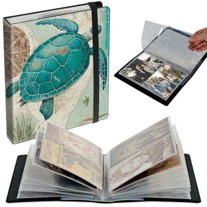Small Photo Album 3.5x5 inch 80 Pictures PU Leather Photo Albums with Transparent Inner Pockets & Elastic Band for Wedding Boys Girl Travel Family Pictures - Cute Baby Turtle - color: Cute Baby Turtle, size: 3.5x5 Photo Album