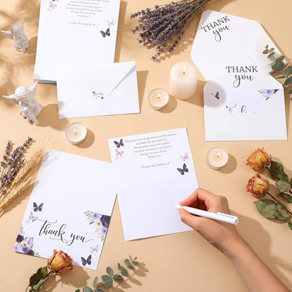 Fumete 50 Set Funeral Thank You Cards, Purple Butterfly - style: Purple Butterfly