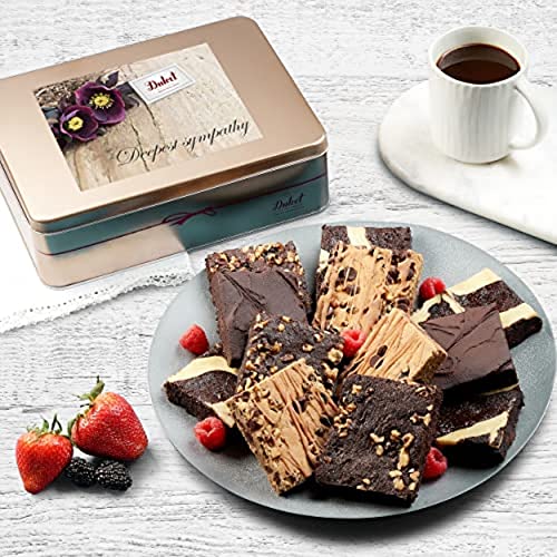 Dulcet Gift Baskets Sympathy Gift Basket -14 Individually Wrapped Brownies - Gift Basket for Holidays and All Occassions - Flavors Include Chocolate Chip, Chocolate Cheese, Fudge, and Walnut - color: Sympathy