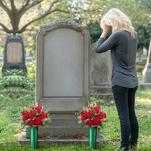 8 Pcs Cemetery Vases for Grave - Plastic Flower Holders with Spikes, Cone Vase for Memorial Day Grave Accessories Cemetery Decorations (Green)