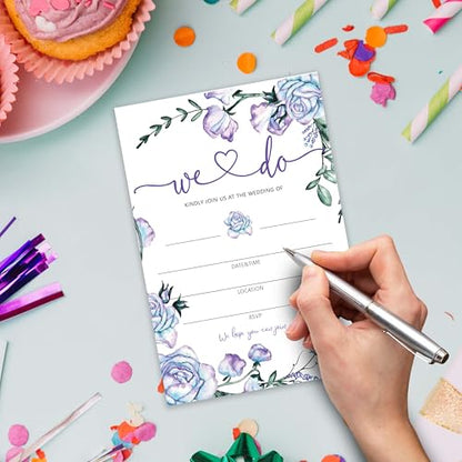Wedding Invitations - We Do - 20 Invitation Cards 4”x6” with 20 Envelopes - Romantic Elegant Purple Floral Style Wedding Invitations for Mr & Mrs Celebration.(043)