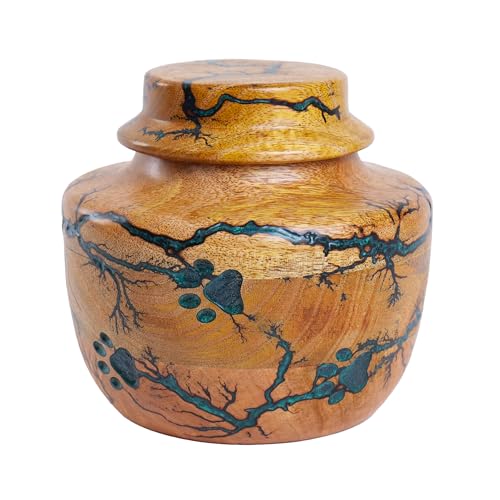 Personalized Cremation Urn for Human or Pet Ashes Adult, Male or Female – Wooden Funeral Urn with Green Resin, Hand-Carved Large Burial Urns, Memorial Urns for Pet Ashes, Urns Box for Men or Women