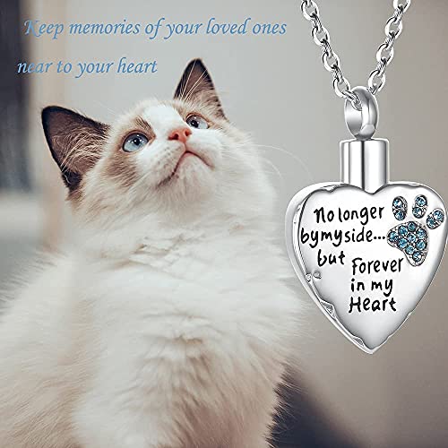 Fashion Pet Cremation Jewelry Stainess Steel Heart Keepsake Ashes Necklace Dog Cat Paw Memorial Urn Pendant - color: Blue