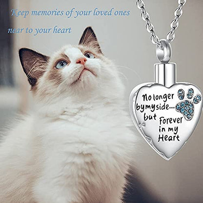 Fashion Pet Cremation Jewelry Stainess Steel Heart Keepsake Ashes Necklace Dog Cat Paw Memorial Urn Pendant - color: Blue