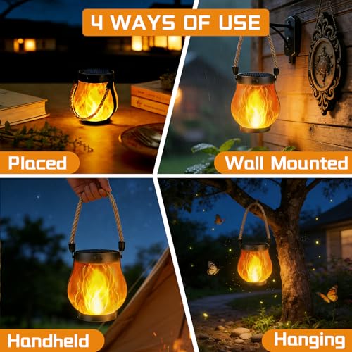 2 Pack Solar Lanterns Outdoor Waterproof, Flickering Flame Hanging Lanterns - size: 2 Packs