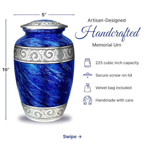 AmericUrn Set of 2 Eternal Blue Cremation Urn for Human Ashes – Adult Male & Female 1 Large Urn with 1 Memorial Necklace - color: Eternal Blue Single Urn Set