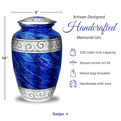 AmericUrn Set of 2 Eternal Blue Cremation Urn for Human Ashes – Adult Male & Female 1 Large Urn with 1 Memorial Necklace - color: Eternal Blue Single Urn Set