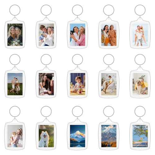 30 PCS Acrylic Photo Frame Keyring for Insert 4.6 x 3.2cm Photo | Clear Picture Keychain with Split Ring Photo Frame Keychain as Gift