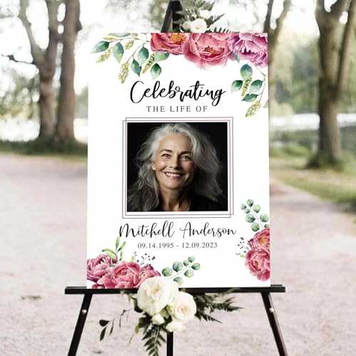 Personalized Pink Floral Celebration Of Life Welcome Sign, Memorial Picture Board, Celebration Of Life Decoration Yard Sign, Outdoor Memorial Garden Décor, Celebration Life Party Ideas - color: Color 28