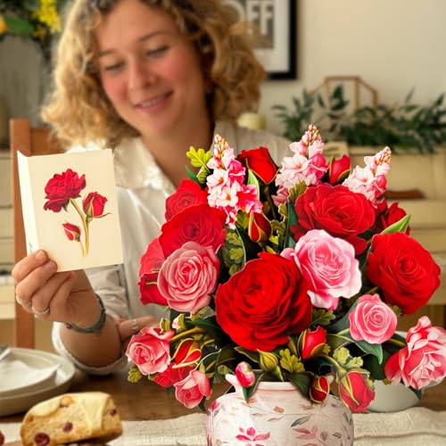 Freshcut Paper Blooming Roses 13 Inch Life-Sized 3D Pop Up Card – Anniversary, Valentine's Day, Mothers Day, Thank You, Gifts for Mom and Her – Includes Notecard and Envelope (Pack of 2) - color: Blooming Roses, size: Classic (Pack of 2)