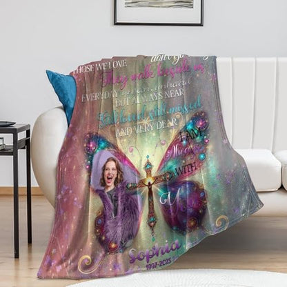 Artsadd Custom Memorial Throw Blanket with Photos, Purple, 30"x40", Polyester, Casual, Lightweight, Perfect for Loss of Loved One, Sympathy Gift, Remembrance, Napping, Camping, Travel, Leisure - color: Memorial-12-103