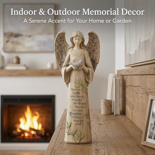 DUSVALLY Angel Statue Holding Bird – 10 Inch Resin Praying Angel Figurine - color: Bird