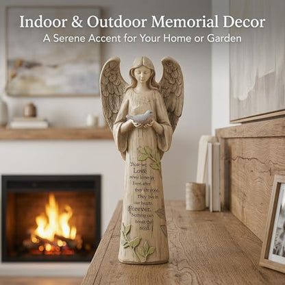 DUSVALLY Angel Statue Holding Bird – 10 Inch Resin Praying Angel Figurine - color: Bird