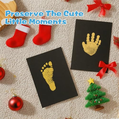 Baby Handprint and Footprint XL Size Kit,Baby Handprint Ink Pads,Gift | No Mess,2 Pcs Baby Handprint Ink Pads with Clean-Touch & 6 Imprint Cards Safe for Baby, Family Keepsake, Pet Paw,Gold - color: Gold