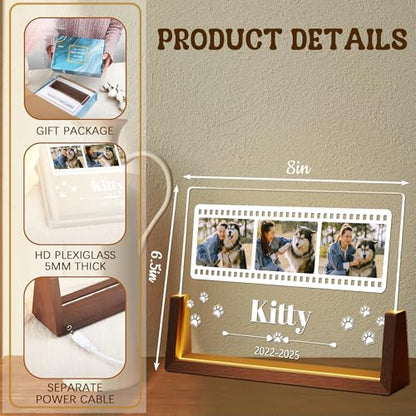 Personalized Dog Memorial Gifts, Custom Acrylic Light Up Picture Frame | Custom Pet Loss Gifts Cat Pet Memorial Gifts with Pictures for Pet Lover, Loss of Dog Sympathy Gifts - color: style-8