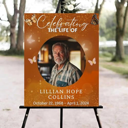 Brown butterfly Funeral Welcome Sign, Celebration of Life Welcome Sign, in Loving Memory Sign, Celebration of Life Funeral Sign, Celebration of Life Sign, Memorial Sign with Photo #uoq1 - color: Version #1