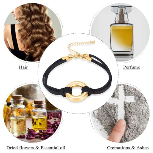 Oinsi Circle Of Life Cremation Jewelry Black Genuine Leather Memorial Urn Bracelet For Ashes Of Loved One Keepsake Holder For Women Men - color: Gold