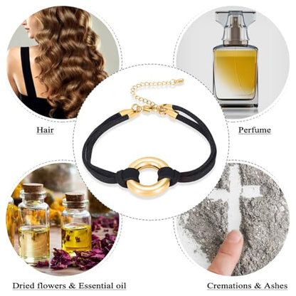 Oinsi Circle Of Life Cremation Jewelry Black Genuine Leather Memorial Urn Bracelet For Ashes Of Loved One Keepsake Holder For Women Men - color: Gold