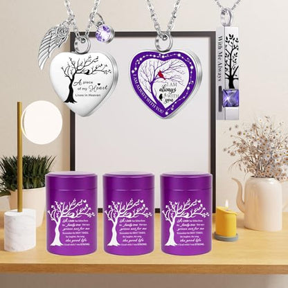 RIPFEVURN Small Mini Urns for Human Ashes Keepsake Adult Female Male Tree of Life Cremation Jewelry Urn Necklaces for Ashes for Women Men Set of 6(Purple)