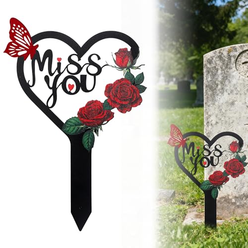 Heart Memorial Plaque Grave Marker for Cemetery,Memorial Grave Markers Cemetery Decorations, Metal Grave Markers Plaque Sympathy Garden Stake (13in) - size: 13in