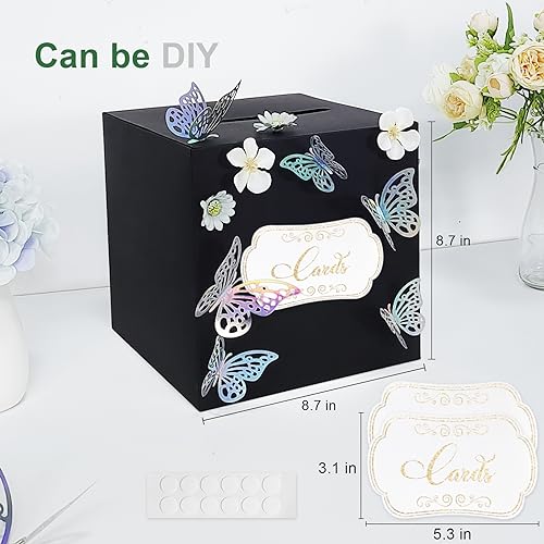 Black Card Box for Party with 2 Cards, 8.7", 1 Pack | Gift Card Box Money Box, for Birthday, Wedding, Baby Shower, Retirement, Anniversary, Bridal Shower, Raffle Ticket - color: Black Card Box