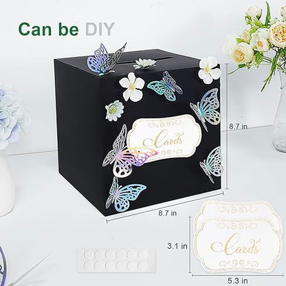 Black Card Box for Party with 2 Cards, 8.7", 1 Pack | Gift Card Box Money Box, for Birthday, Wedding, Baby Shower, Retirement, Anniversary, Bridal Shower, Raffle Ticket - color: Black Card Box