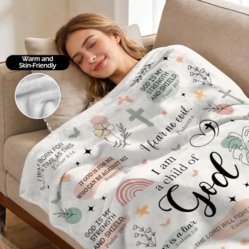 Christian Gifts for Women - I Am a Child of God Blanket 60"x50", Inspirational Religious Birthday Gifts for Women Mom Sister Friends, Christmas Baptism Catholic Spiritual Jesus Faith Bible Prayer - color: Christian2