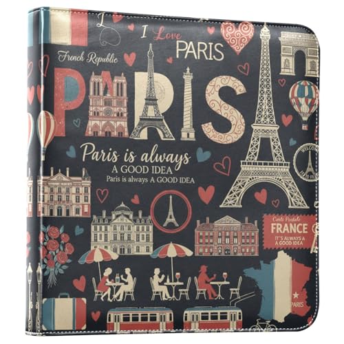 JIPONI French Paris Theme Large Photo Album, DIY Leather Cover Scrapbook Albums for 4x6 5x7 6x8 Pictures, Self Adhesive Memory Book for Wedding, Baby, Family - color: Paris Graffiti