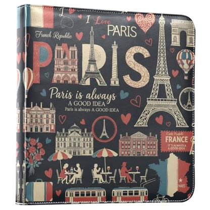 JIPONI French Paris Theme Large Photo Album, DIY Leather Cover Scrapbook Albums for 4x6 5x7 6x8 Pictures, Self Adhesive Memory Book for Wedding, Baby, Family - color: Paris Graffiti