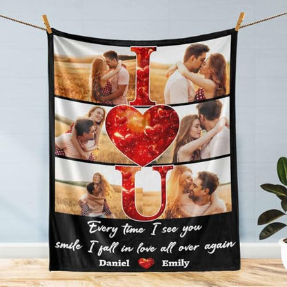 D-Story Custom Photo Blankets with Names Personalized Valentine's Day Gifts for Her Him Customized Picture Blanket Flannel Throw Blanket I Love You Couple Gifts for Wife Husband Anniversary Wedding - color: Vd02