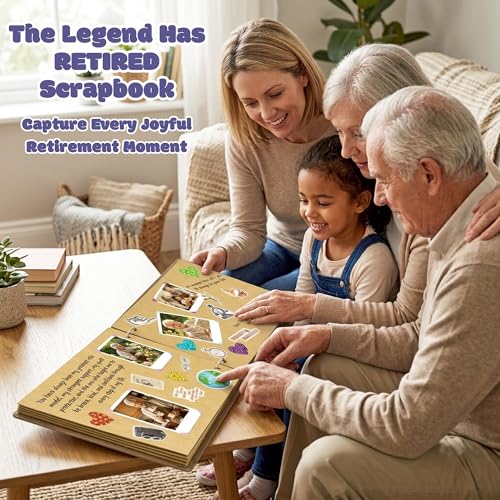 CY2SIDE Retirement Wooden Scrapbook Kit - 109PCS The Legend Has Retired Memory Book Gift for Men Women Coworker Teacher Parents, DIY Photo Book Keepsake Album for Retirement Party Farewell Celebration - style: Retirement