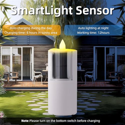 Solar Candles Outdoor Waterproof, 2.5"x6.5", Dusk to Dawn, Solar Powered Flameless Candles for Outdoor Christmas Garden Lawn Yard Patio Decor,Set of 1