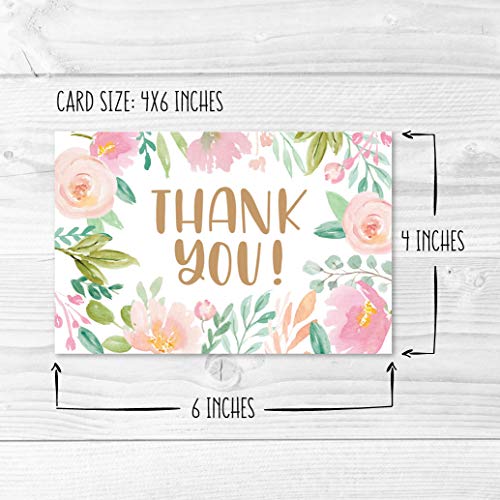 24 Bulk Thank You Cards with Envelopes Blank Cute Thank You Cards | Floral Pink 6 x 4 Appreciation Card for Weddings, Valentines, Anniversary, Small Business, Party Guests, Engagement & Funeral - color: Floral Pink Blush 24 pcs