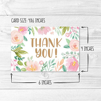 24 Bulk Thank You Cards with Envelopes Blank Cute Thank You Cards | Floral Pink 6 x 4 Appreciation Card for Weddings, Valentines, Anniversary, Small Business, Party Guests, Engagement & Funeral - color: Floral Pink Blush 24 pcs
