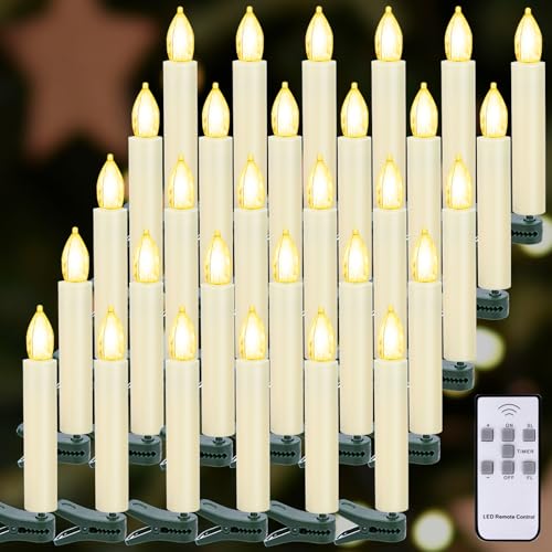 LED Christmas Candles, Flickering Clip on Candles for Christmas Tree, Battery Operated with Remote Timer, Warm White Light, Flameless Taper Candle for Home Christmas Decor, Set of 30 - size: 30 Pcs