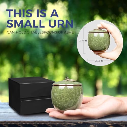 Small Urns for Human Ashes Keepsake, Ceramic Ice Crack Memorial Keepsake Cremation Urns Token Urns Mini Sharing Funeral Urns with Black Premium Box,Light Green - color: Light Green