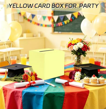 SietDESEO Yellow Card Box with Slot Money Gift Card Box Holder for Party Wedding Reception Birthday Graduation Bridal Shower Baby Shower Diaper Raffle Box - color: YELLOW CARD BOX, size: 7.8 X 7.8 X 7.8 INCH
