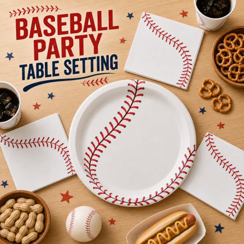 40 Pcs Baseball Plates and Napkins Set, Large 9 Inch Party Plates - color: Baseball
