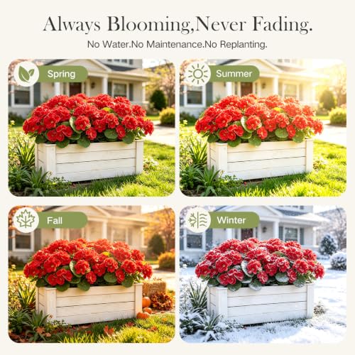8 Bundles Artificial Geraniums, UV Resistant, Red - color: Red