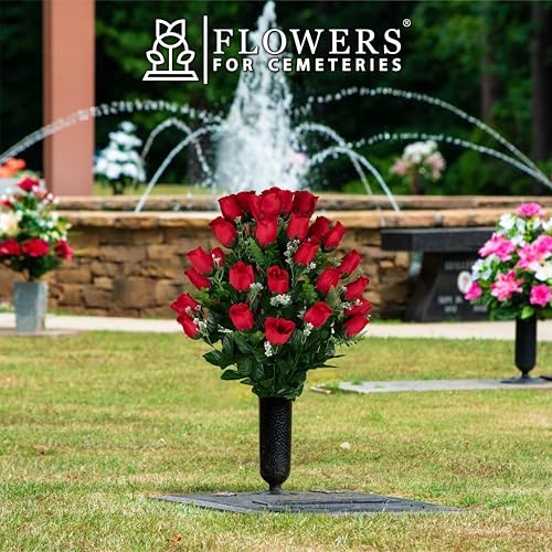 Artificial Cemetery Flowers - Gravesite Flowers - Red Roses - color: Red Roses, size: (1) Bouquet