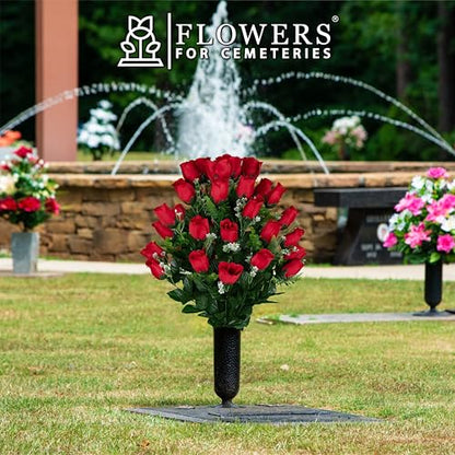 Artificial Cemetery Flowers - Gravesite Flowers - Red Roses - color: Red Roses, size: (1) Bouquet