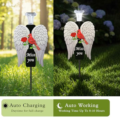 20-Inch Solar Angel Wings Memorial Stake with Red Cardinal - Metal Cemetery Decorations for Grave, Father's Day Sympathy Gift for Loss of Father Dad Mom(Angel Wings) - style: Angel Wings
